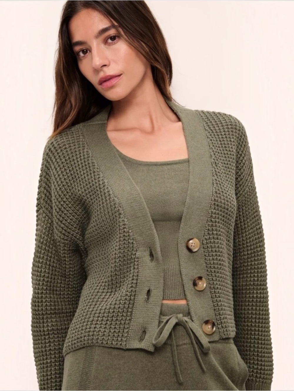 eberjey Recycled Sweater Cropped Cardigan Moss Green Small